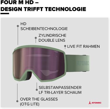 Atomic FOUR HD Skibrille: гірськолижні окуляри з широким полем зору та Live Fit рамою (Pistachio)