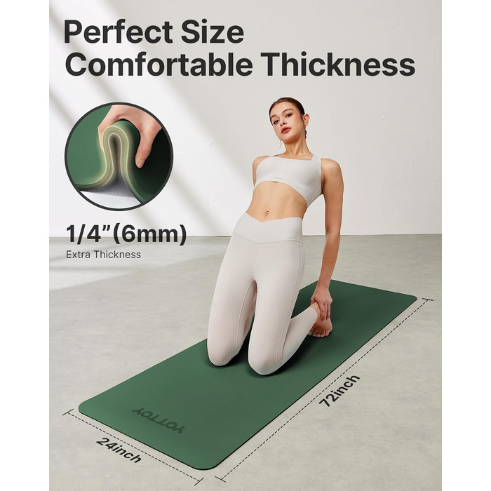 Килимок для йоги з TPE, неслизький, 61x61 см (24x0.24 дюйма), для пілатесу, фітнесу та занять босоногою, з сумкою та ремінком, зелений