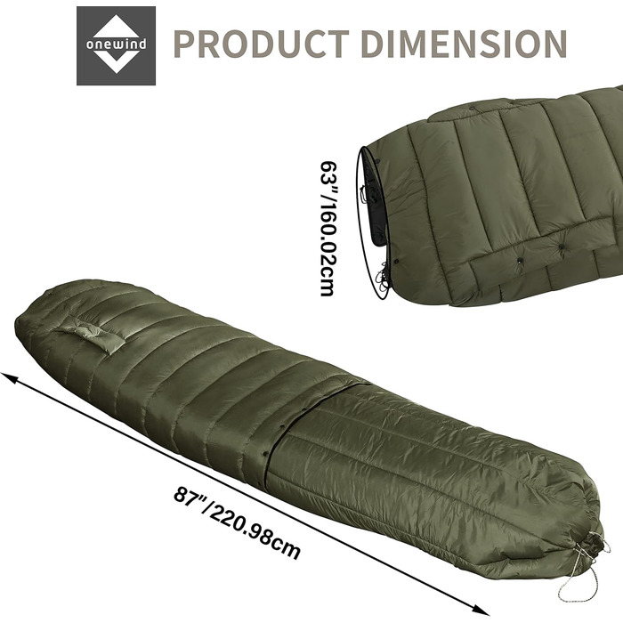 Спальний мішок OneWind для гамака, 3 сезони, теплий плед, пончо, захист від холоду, ізоляція, для кемпінгу, хайкінгу, зелений, 2°C~10°C (Deluxe), 2.3M x 1.6M