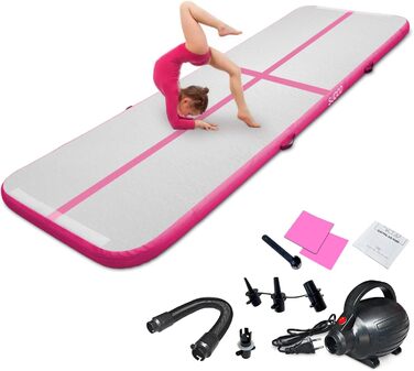 Надувний гімнастичний мат для дому та активного відпочинку 3м/4м/5м, 10см, рожева