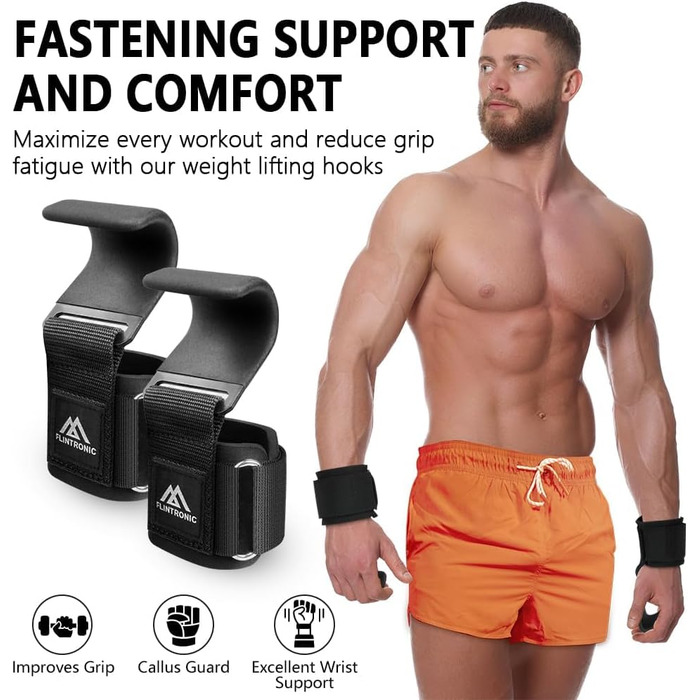 Набори для тяги Flintronic Power: 2 шт., для бодібілдингу, з неопреном 8 мм та бавовною, для силових тренувань та важкої атлетики (чорний)