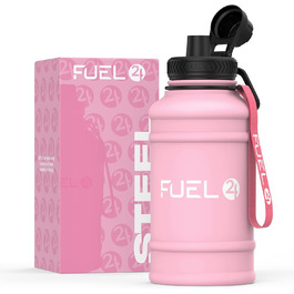 Fuel24 потужна пляшка для води з нержавіючої сталі 1.3 л, рожевого кольору, герметична, BPA-free, для спортзалу та фітнесу, металева фляга для дорослих
