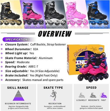 Інлайне ролики Nattork для дітей та дорослих, регульовані, дитячі ролики, дизайн для перегонів, червоно-синій колір, розмір 37-40