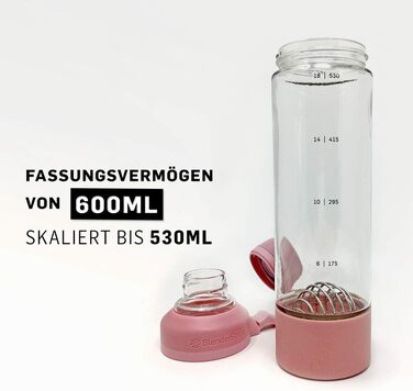 Скляна пляшка BlenderBottle Mantra з кришкою та BlenderBall, для води, йоги та протеїнових коктейлів, BPA Free, 600 мл, рожевий