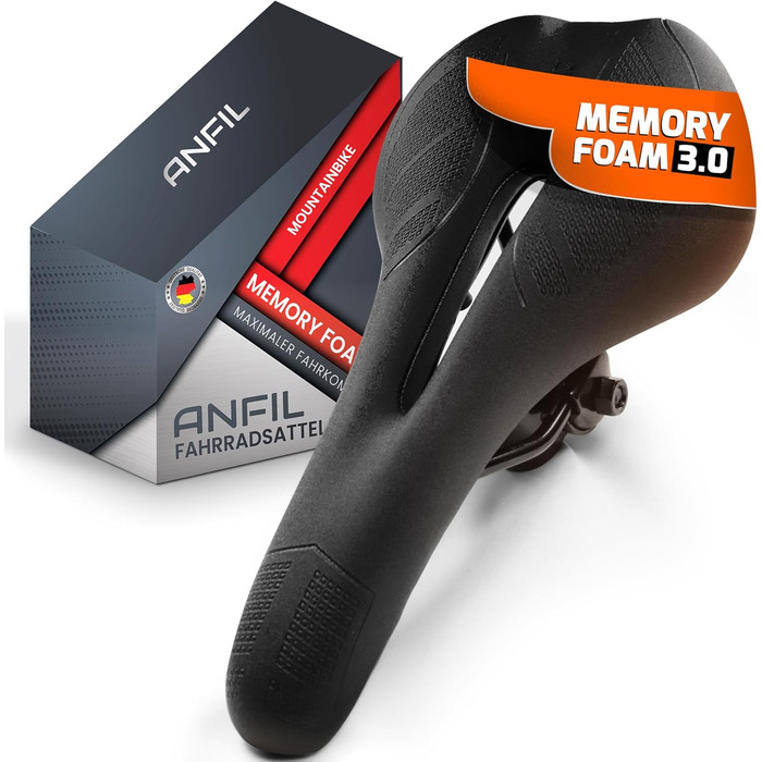 ANFIL® Велосипедне сідло - Максимальний комфорт - Ергономічне сідло з Memory Foam 3.0 для жінок та чоловіків - Зручне та м'яке - з оптимізованим розподілом тиску для тривалих поїздок