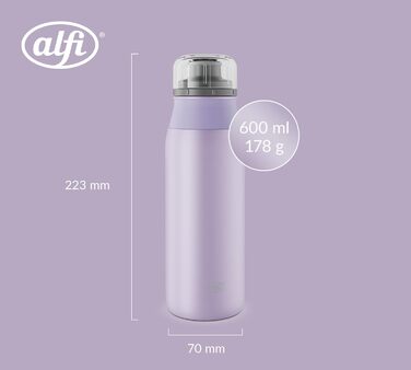 Пляшка для води alfi ELEMENT 600 мл з нержавіючої сталі, герметична, для газованих напоїв, зелена матова, легка, без BPA, можна мити в посудомийці