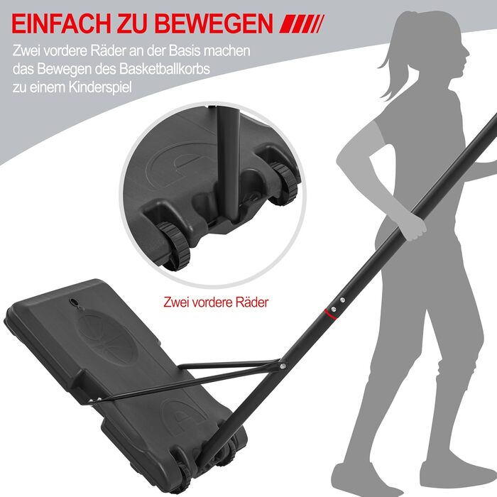 Баскетбольне кільце Yaheetech з регульованою висотою на стійці з колесами для вулиці та приміщення (76,5x56,5x249 см)