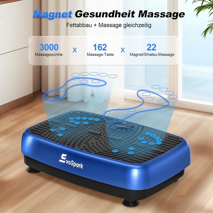 Вібраційна платформа EvoSpark: Тест-переможець 2025, з подвійними моторами для схуднення та тренувань всього тіла. Масажер, платформа для фітнесу на 200 кг. Вібраційна платформа для дому - зелений/блакитний