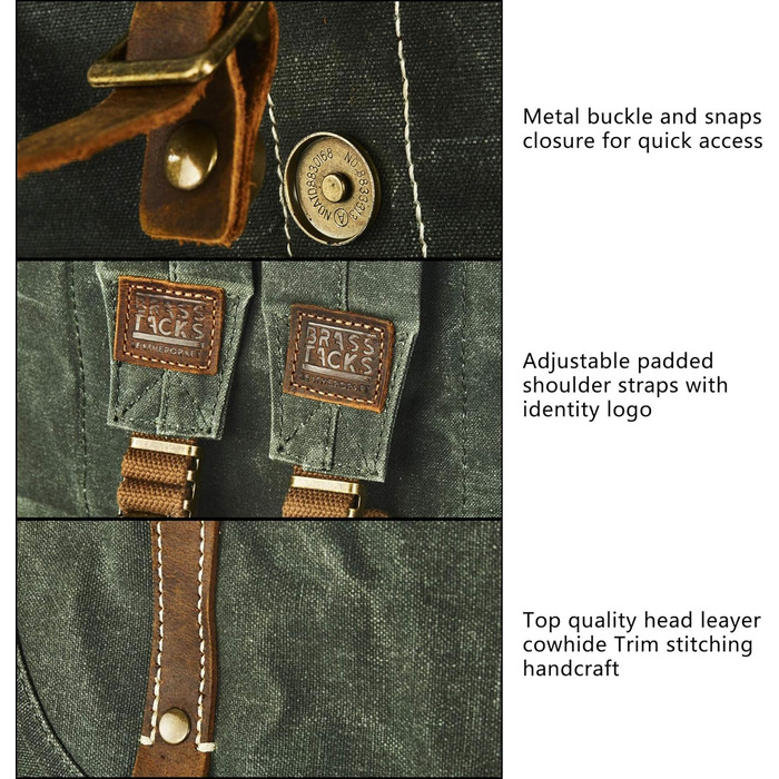 Чоловічий рюкзак з вощеного льону та шкіри Crazy Horse BRASS TACKS Leathercraft, водонепроникний, для ноутбука 15.6