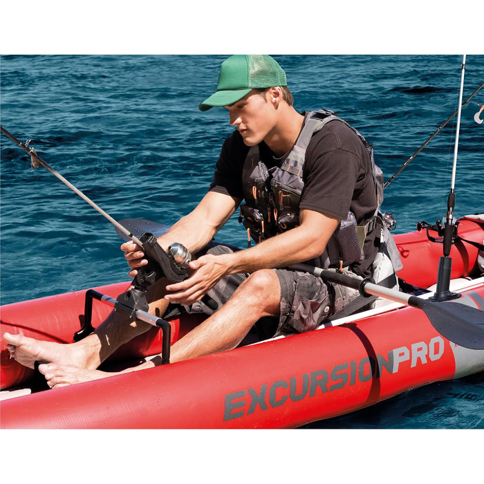 Надувний двомісний каяк INTEX Excursion Pro з веслом 218 см та насосом, SuperTough PVC, з тримачами для вудок та регульованими сидіннями