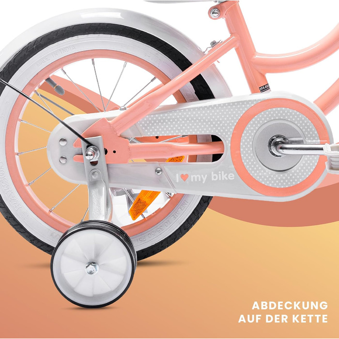 Дитяче велосипед Sun Baby Heart Bike 14 дюймів для дівчаток 2-6 років, знімний ручка-штовхач, кольоровий (Абрикос)