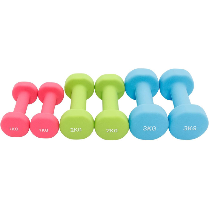 GORILLA SPORTS® Набір гантелей 12 кг з кейсом, нековзкі неопрена, 2×1 кг, 2×2 кг, 2×3 кг, для фітнесу, аеробіки та силових тренувань