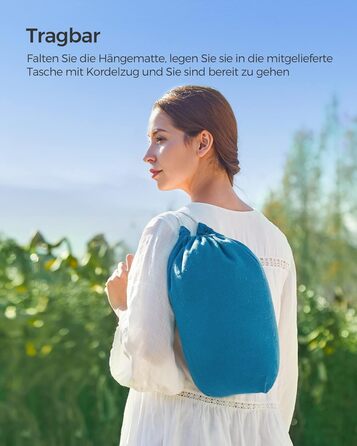 Гаммак SONGMICS 210x150 см, подвійний, 300 кг, для тераси, балкону, саду, кемпінгу, блакитний