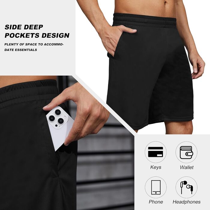 Шорти спортивні чоловічі BVNSOZ з кишенями та еластичним поясом, Quick Dry, для тренувань, 7 штук в упаковці