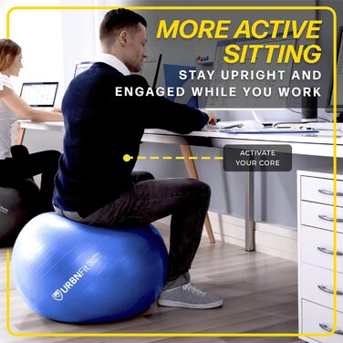 Фітбол URBNFit 65 см для фітнесу, йоги, вагітності та балансу. Антивибуховий, з насосом, підходить для офісу, дому, спортзалу. Червоний.