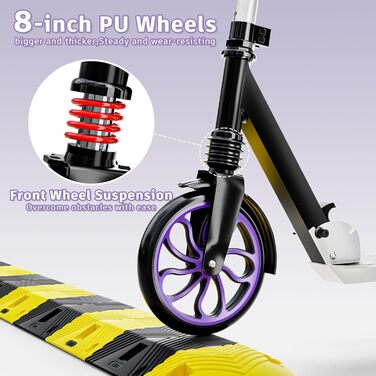 Дитячий трюковий самокат PHOEROS для дітей та дорослих, складний, з регулюванням висоти, амортизація, 200 мм колеса (білий)