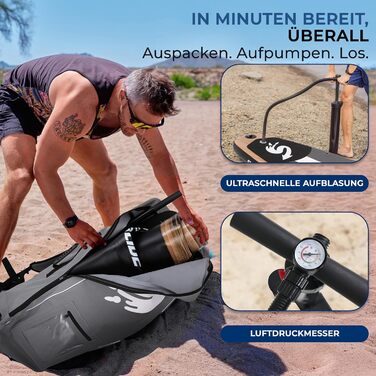 Надувний SUP SereneLife для дорослих та дітей: комплект з веслом, насосом та сумкою. Touring SUP для річки, моря та озера. Максимальне навантаження 155 кг.