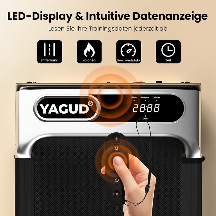 Walking Pad Yagud: Бігова доріжка 3-в-1 для дому та офісу з пультом керування та LED-дисплеєм (срільно-чорний)