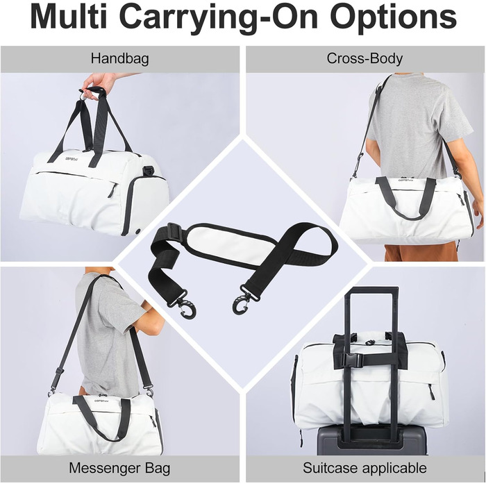 Спортивна сумка для жінок та чоловіків з жорстким матеріалом, дорожня сумка з відділенням для взуття, дві вентиляційні отвори та відділення для мокрого одягу, водонепроникна сумка-вікендер, спортивна сумка/сумка для плавання/сауни (Зелена) (Перлове білий)