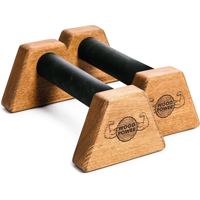 Дерев'яні упори WOODPOWER PowerBars для віджимань і стійки на руках, нековзкі паралетси для каллістеніки, йоги, тренувань вдома та на вулиці, коричневі