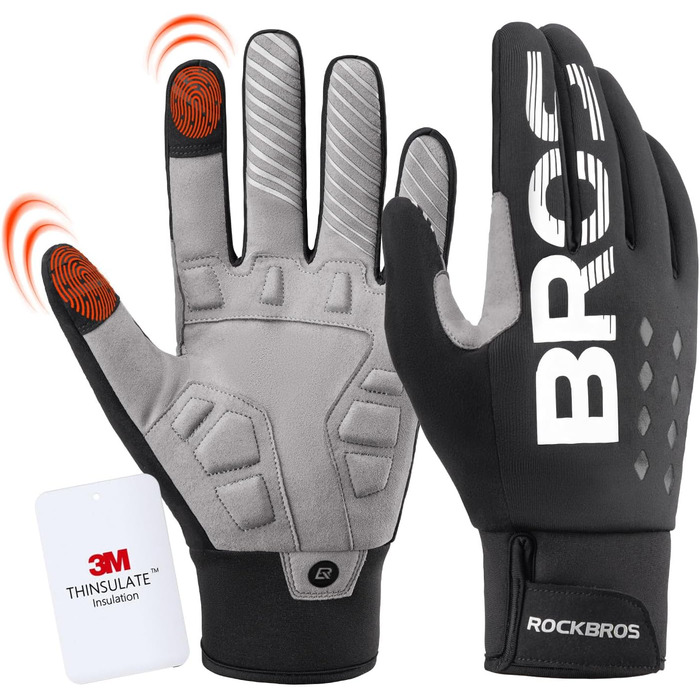 Велосипедні рукавички ROCKBROS для жінок та чоловіків, зимові, Thinsulate, теплі, сенсорні, для MTB, катання, альпінізму, бігу та активного відпочинку (XXL, Thinsulate)