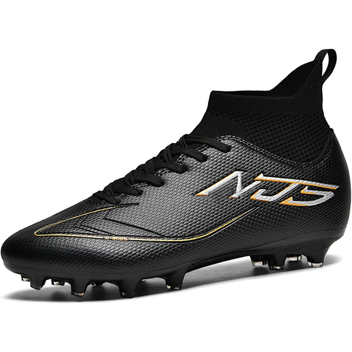 Чоловічі футбольні бутси для юніорів, бутси для тренувань High Top з шипами, професійні бутси для змагань, Outdoor спортивне взуття, Kunstrasen, унісекс (Чорний, 41 EU)