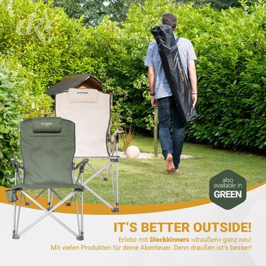 Дитячий складний стілець для кемпінгу Dieckkiners Ehlin, сталевий, регульована спинка, для балкону, саду, тераси, зелений/бежевий