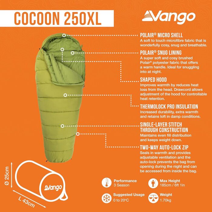 Спальний мішок Vango Cocoon 250 XL Treetops для одного ліжка [Ексклюзив від Amazon]