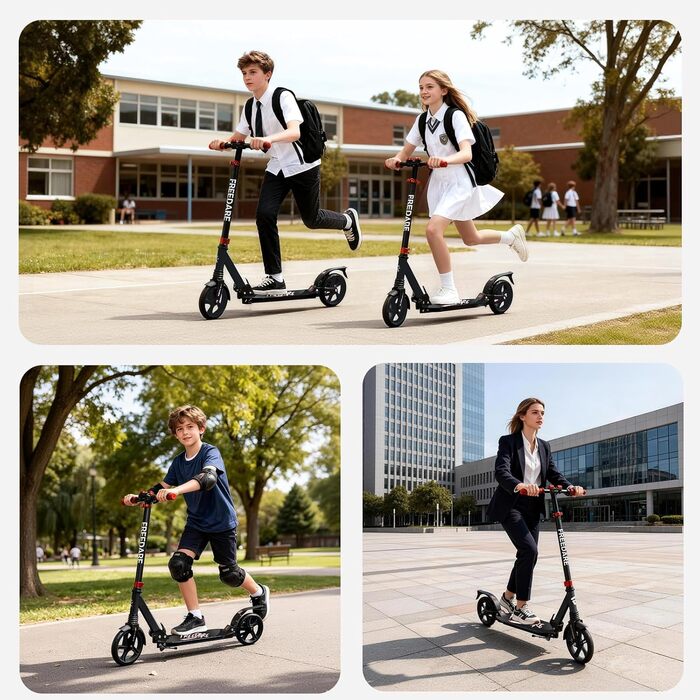 Самокат FREEDARE Cityroller складний для дітей та дорослих, колеса 200 мм, до 100 кг (Чорно-червоний)