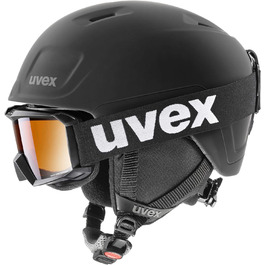 Дитячий лижний шолом Uvex Heyya Pro з маскою, розмір 54-58 см, біло-чорний, регульований, контрастна лінза