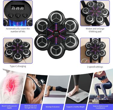 Музична боксерська машина для тренувань: Bluetooth, світлові ефекти, 3 режими, підрахунок ударів (81353)