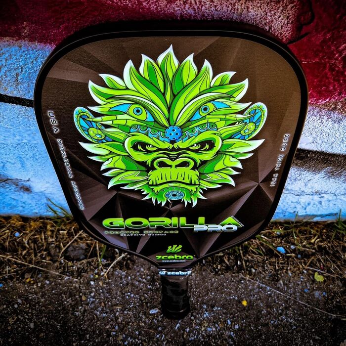 Професійна ракетка для піклболу ZCEBRA Gorilla Pro Green з графіту та карбону, поліпропіленовий стільниковий сердечник 16 мм, текстурована поверхня, у комплекті чохол