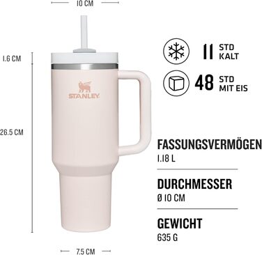 Термокружка Stanley Quencher H2.0 1.2L з трубочкою, нержавіюча сталь, зберігає холод до 48 годин, BPA Free, для води та напоїв, підходить для миття в посудомийці