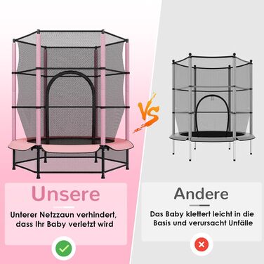 Трамплін для дітей LIFERUN Ø140см з сіткою безпеки, для ігор та тренувань, до 50 кг, рожевий