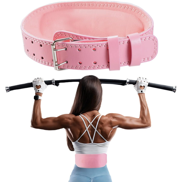 Лляний пояс для важкої атлетики для жінок з підтримкою попереку 10,2 см для пауерліфтингу та присідань (Великий, Рожевий)