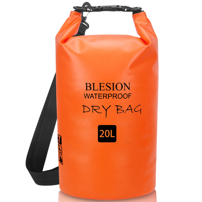 Водонепроникний мішок Dry Bag 5L/15L/20L/30L з регульованим плечовим ременем - рюкзак для каякінгу, риболовлі, плавання, піших прогулянок та подорожей (Оранжевий, 20L)