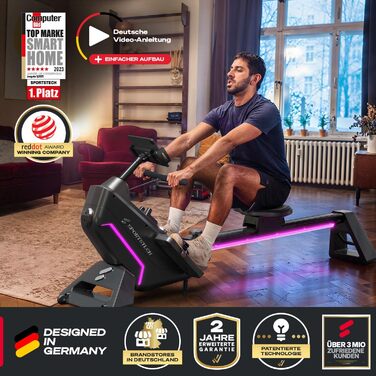 Рядок Sportstech sRow 10 дюймів/Lite: Преміум тренажер для дому, гребний тренажер з водяним опором, сенсорним дисплеєм та Smart Knob, фітнес-тренування з додатком