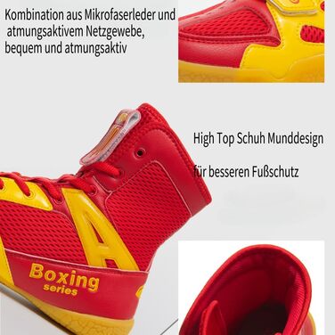 Боксерські черевики для чоловіків та жінок, дитячі, для індоор-фітнесу, бойові черевики, антиковзкі та дихаючі хай-топ бойові черевики, 40 EU, червоний, жовтий