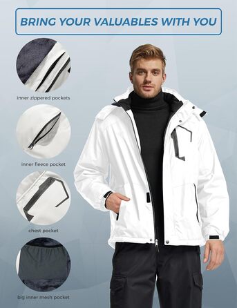 Чоловіча гірськолижна куртка Wantdo з флісовою підкладкою, водонепроникна та дихаюча, для активного відпочинку, з капюшоном, вітрозахисна, розмір XXL