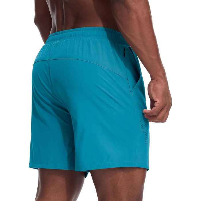 Чоловічі спортивні шорти для бігу 2-в-1, швидка сушка, короткі шорти для бігу, гімнастики, активного відпочинку, марафону, тренувань з кишенею на блискавці (S, Павіно-блакитний)