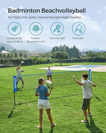 SONGMICS Сітка для бадмінтону/волейболу, регульована висота, переносний набір (300/400/500 см, блакитна)