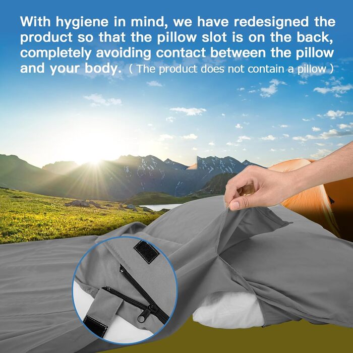 Легкий шовковий спальний мішок для подорожей 2в1, мікрофібра, компактний, для кемпінгу, туризму, готелів, зелений (сріблясто-сірий)