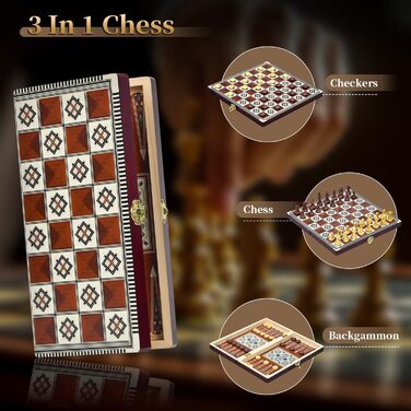 Магнітна шахова дошка з дерева 3 в 1, складана, для подорожей та дітей, 29x29 см