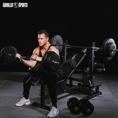 Лавка для штанги GORILLA SPORTS / універсальна силосна станція для штанги та гантелей біло-чорна - сертифікована RheinlandTÜV