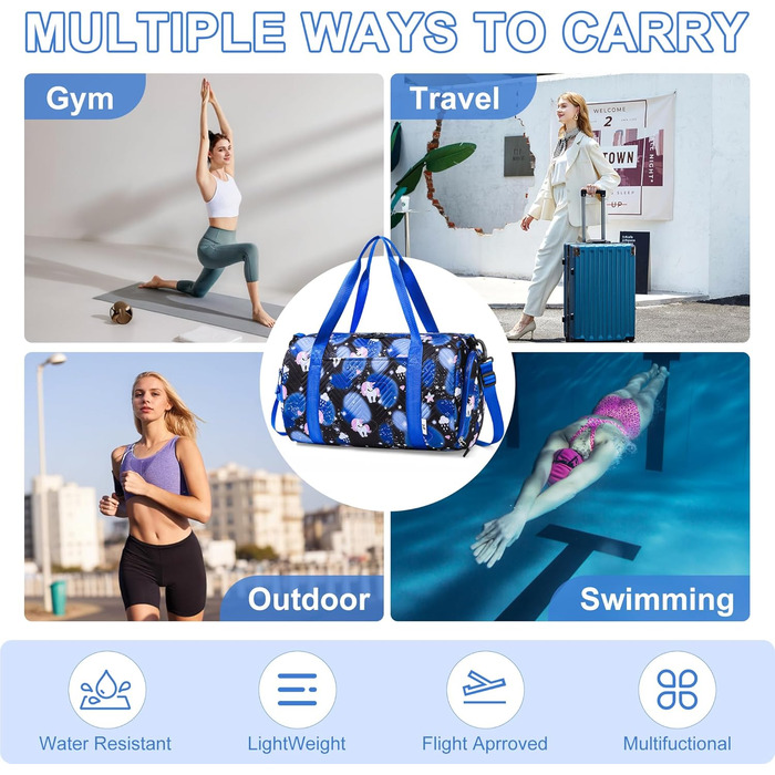 Спортивна сумка для дівчинки з єдинорогом, водонепроникна сумка для плавання з відділенням для взуття та мокрих речей, маленька сумочка для дівчат, спортивна сумка для подорожей, фітнесу, школи, плавання, (чорна)