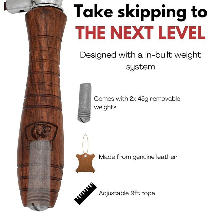 Стрибкова скакалка Senshi Japan з утяженими ручками, анти-втомні ручки, вагова скакалка для чоловіків, жінок та дітей, 600 г – ручки з палісандру