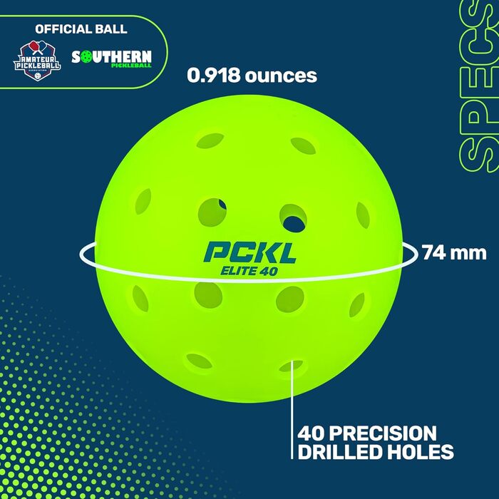 PCKL Elite-40 Піклбол м'ячі для турнірів, 4 шт, сертифіковані USA Pickleball