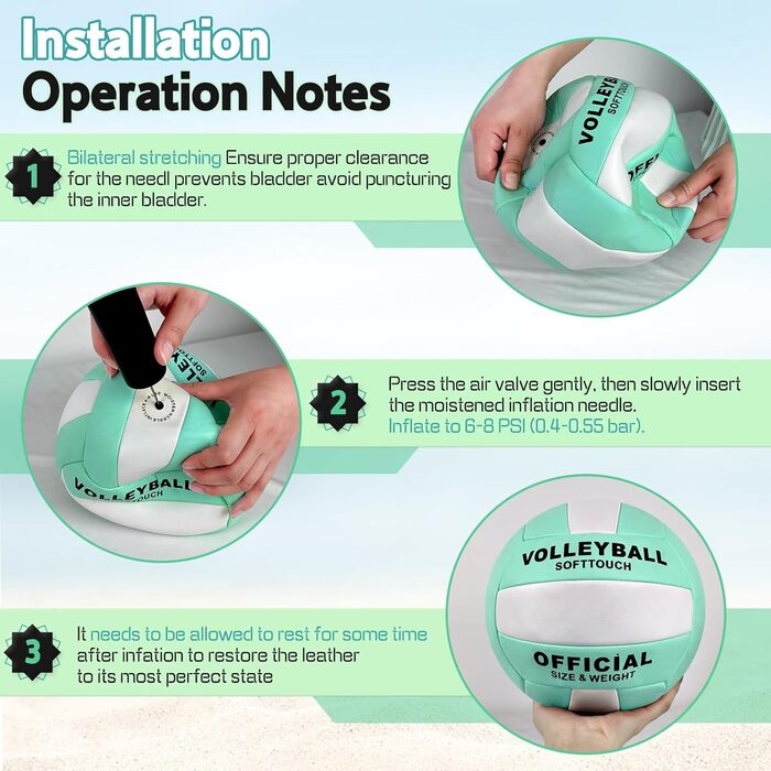 Волейбольний м'яч Aipwerer: для пляжу, залу та тренувань. З насосом та сумкою. Зелено-білий, розмір 5