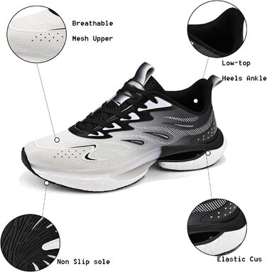 Спортивне взуття для жінок та чоловіків: кросівки для бігу, фітнесу, прогулянок та повсякденного носіння. Розміри 35-45 EU (44 EU, чорний, білий, сірий)