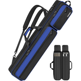 Сумка для більярду, 10 x 13 см, з кишенями на 4 кийки, 5 аксесуарів, з підкладкою, м'яка та міцна, з регульованими плечовими ременями для чоловіків та жінок, синього/чорного кольору